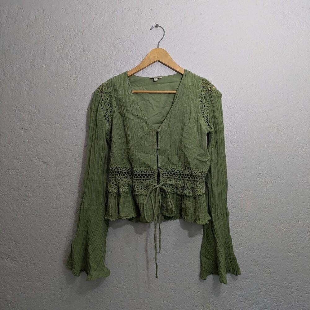 Fairycore green lace button up shirt